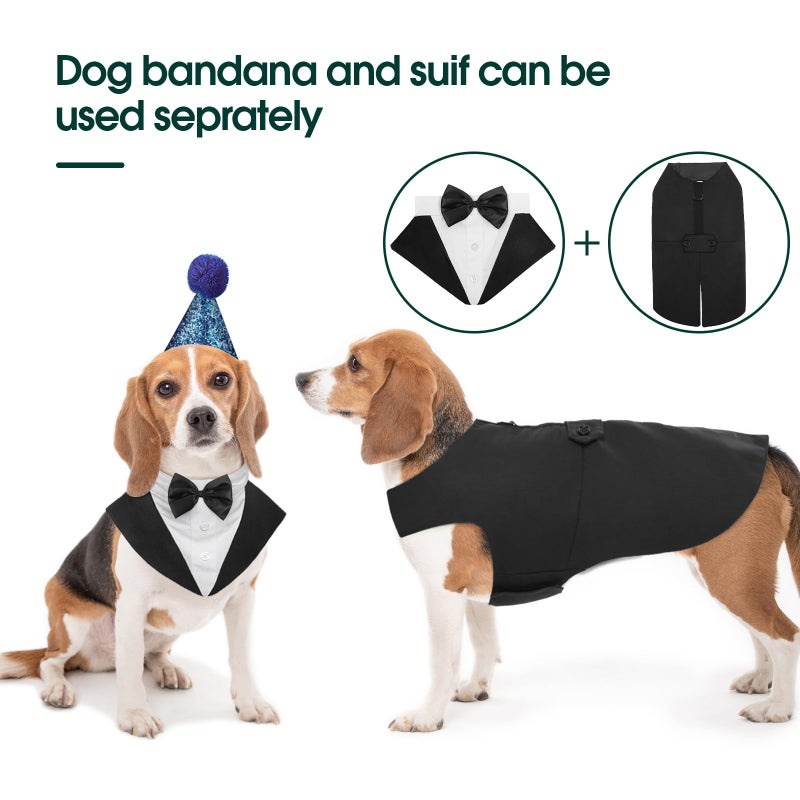 Kuoser Dog Tuxedo Dog Suit and Bandana Set, Dogs Tuxedo Wedding Party Suit, Doggy Prince Bow Tie Shirt Formal Pet Wedding Attire for Large Medium and Small Dogs Golden Retriever Samo Bulldogs - Image 3
